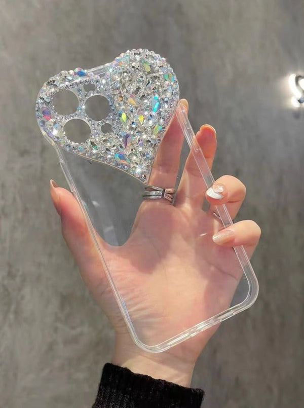 ジュエルハートデザインシリコンスマホケース - LilyBlack