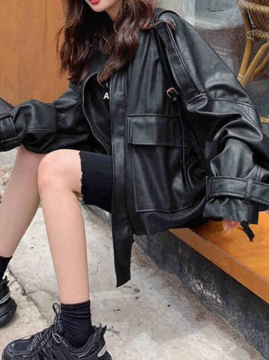 ドロップショルダーフェイクレザーブルゾン - Belchic