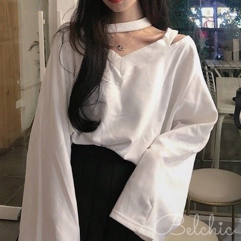 ネックストラップワンサイドカットショルダーシャツ - Belchic