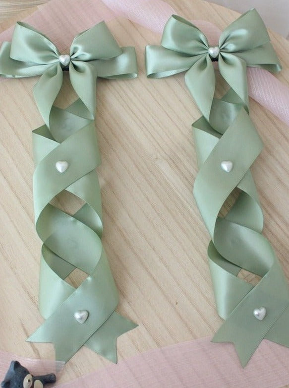 ツインテールパールリボンヘアクリップ - LilyBlack