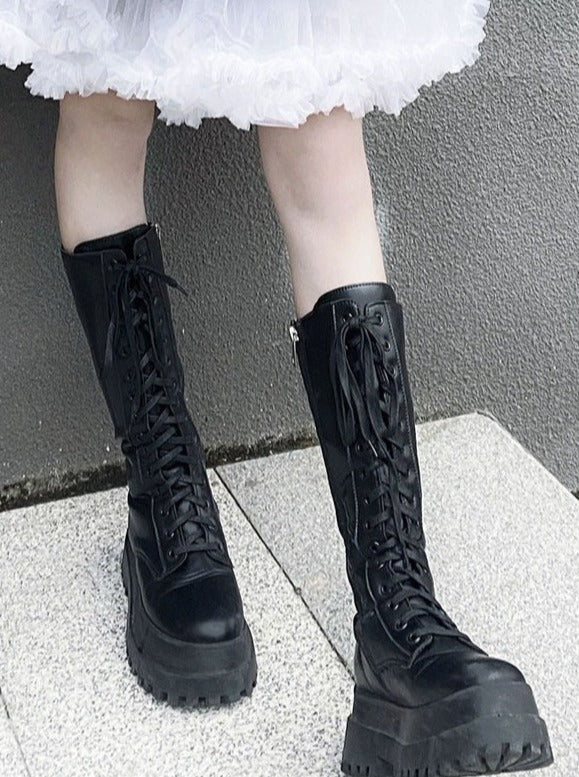 Blue Canvas Lace Up Platform Boots With Cushioned Insole And Rubber Sole 5 cm Heel main image 0