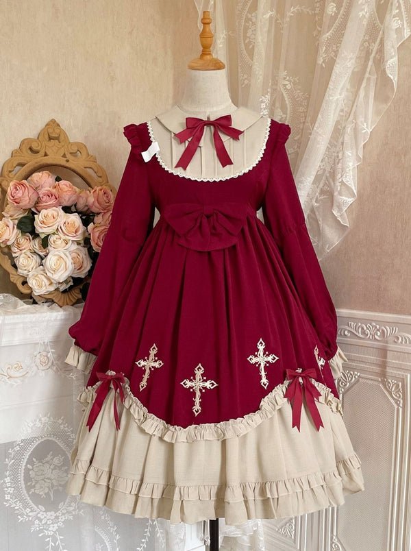 ビブカラークロスリボンロリータワンピース - Belchic