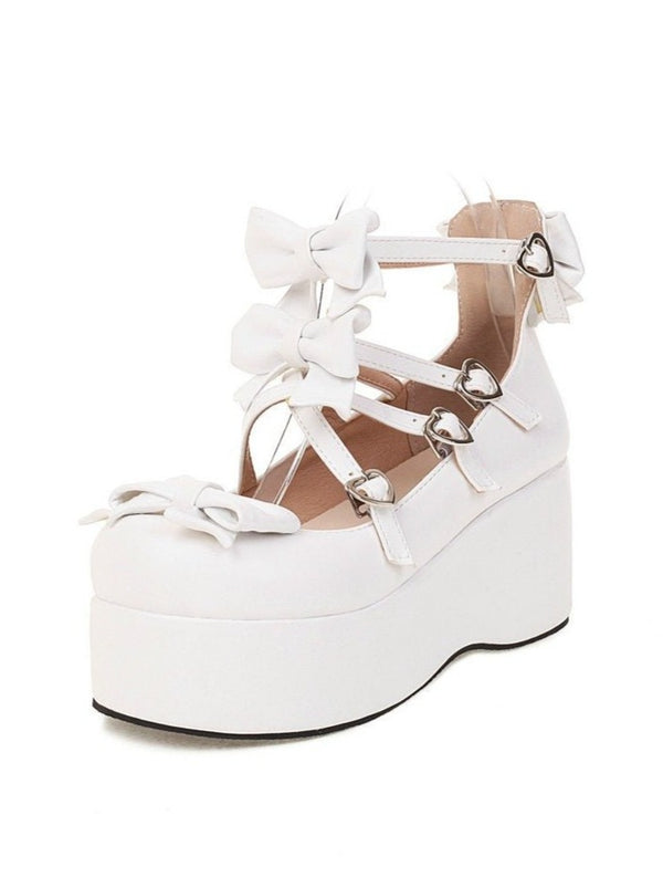 クロスリボンストラッププラットフォームシューズ - LilyBlack
