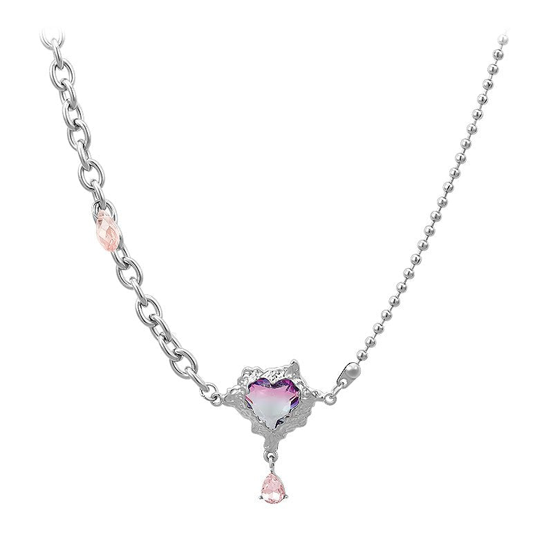 Design heart drop jewel asymmetric chain necklace