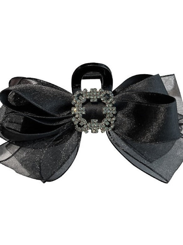 シャイニジュエルリボンヘアクリップバレッタ - LilyBlack