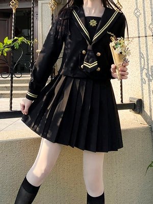 フロントロゴセーラートップス＋プリーツスカート - LilyBlack