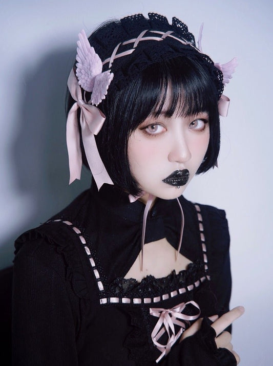 レースアップリボンエンジェルヘッドアクセサリー - Belchic