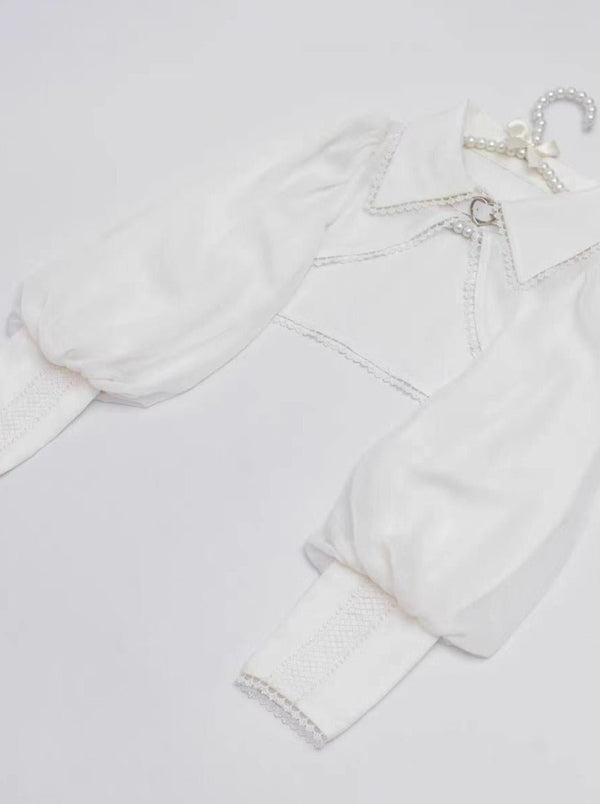 ハートストラップボリュームスリーブショートシアーブラウス - LilyBlack