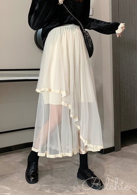 シースルーレイヤードシフォンスカート - Belchic