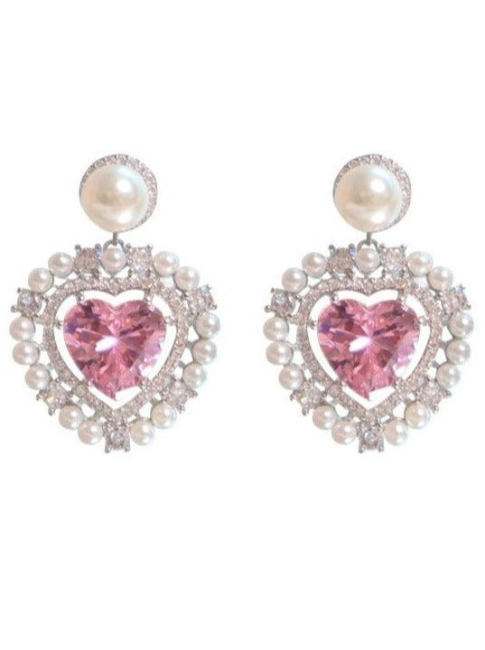 パールハートジュエルピアス・イヤリング - LilyBlack