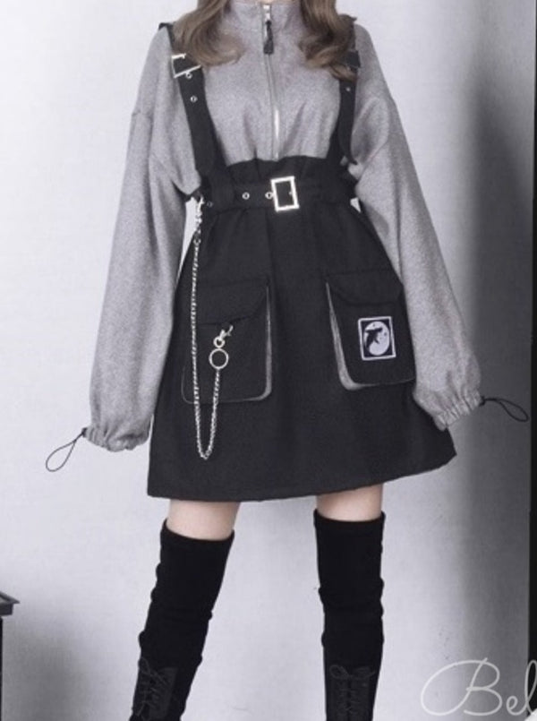 地雷バイカラースウェットワンピース＋ウエストストラップベルト - Belchic