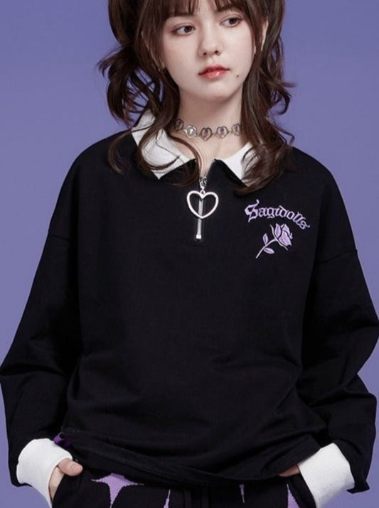 クールローズハートジップバイカラープルオーバー - Belchic