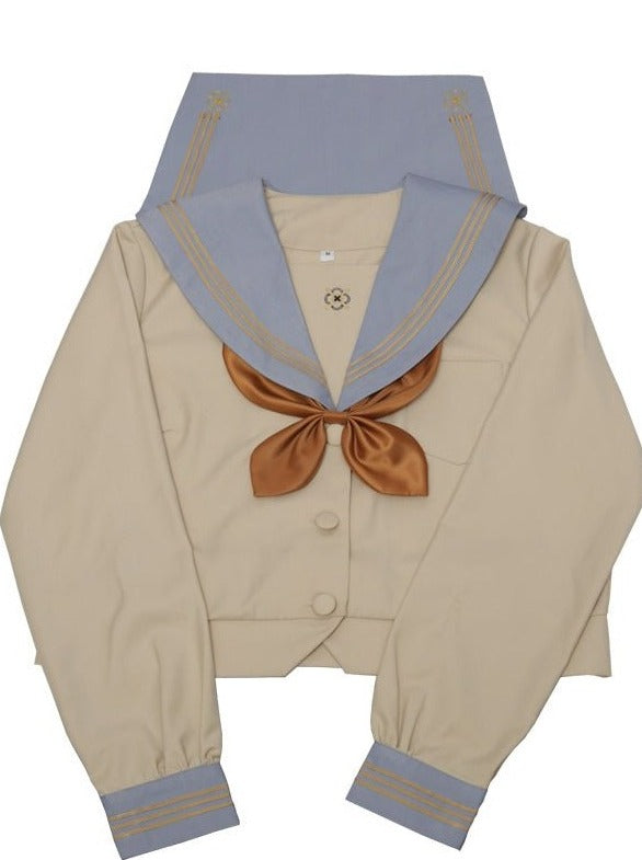 ラインカラーセーラーシャツ＋プリーツスカート - LilyBlack