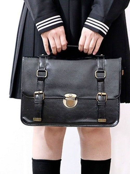 レザー調クラシックサッチェルバッグ - Belchic