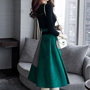 スリットスリーブトップス＋バイカラースカートセットアップ - Belchic