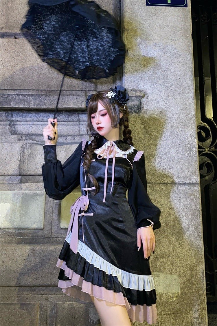 Ruffled Asymmetric Voluminous Sleeve Qipao Dress Belchic Ruffled Asymmetric Voluminous Sleeve Qipao Dress Belchic