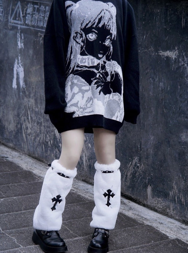 クロススタッズベルトエコファーサブカルレッグウォーマー - Belchic