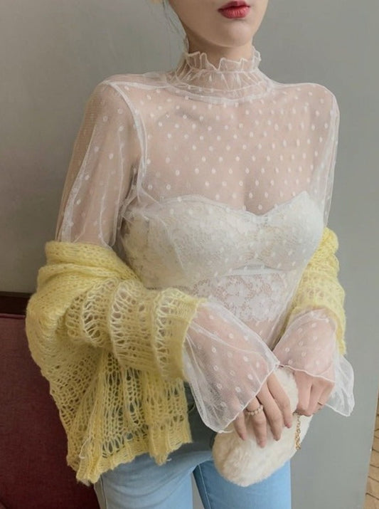 シースルースウィートドットブラウス - Belchic