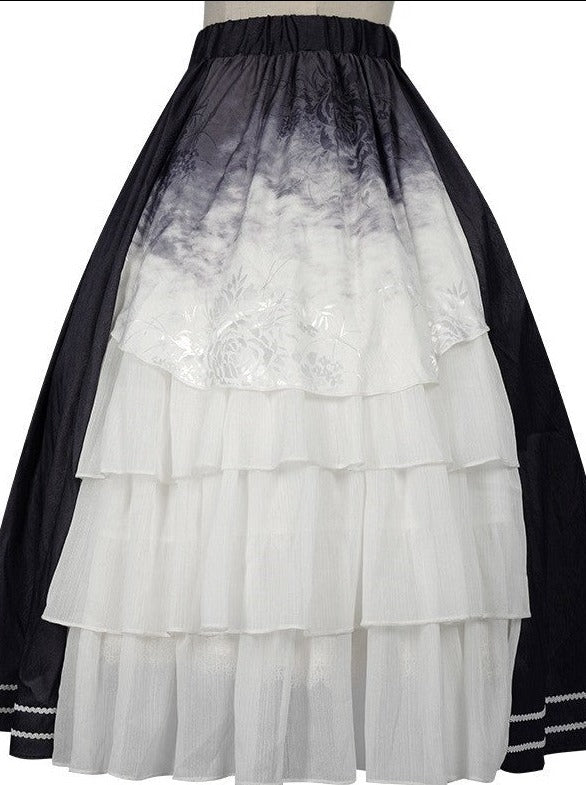 シアーベルスリーブアシメデザインフリルチャイナドレス＋ティアードフリルスカート【ドレス・セットアップ】 - Belchic