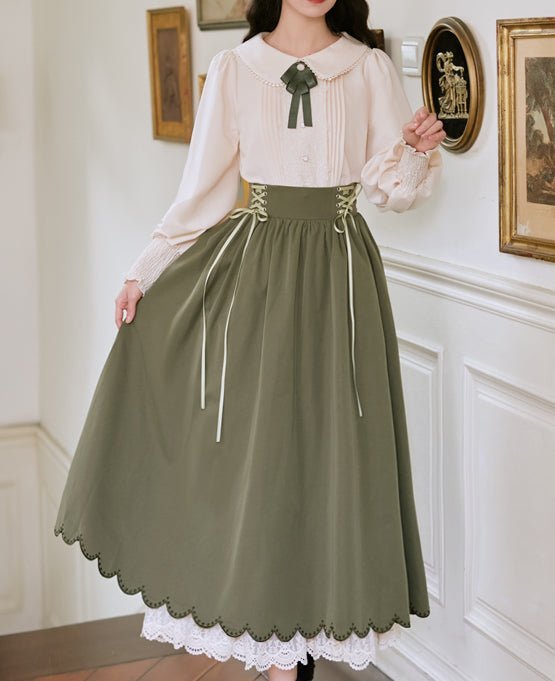 レトロリボンブラウス＋コルセットレーススカート - Belchic