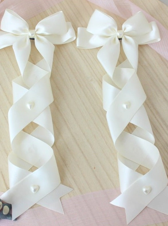 ツインテールパールリボンヘアクリップ - LilyBlack