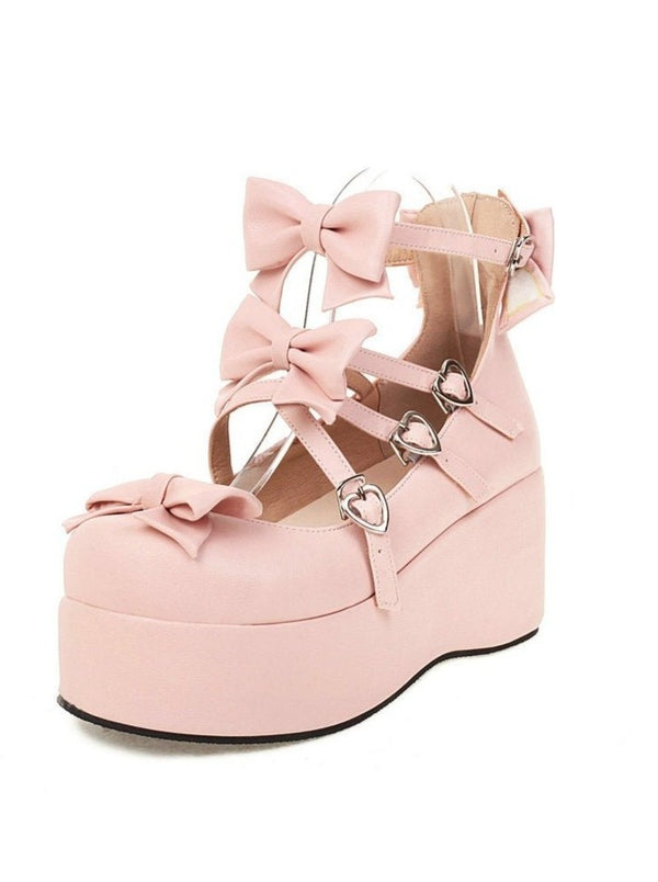 クロスリボンストラッププラットフォームシューズ - LilyBlack