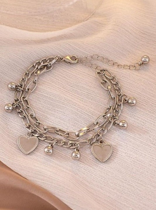 ダブルチェーンハートブレスレッド - LilyBlack