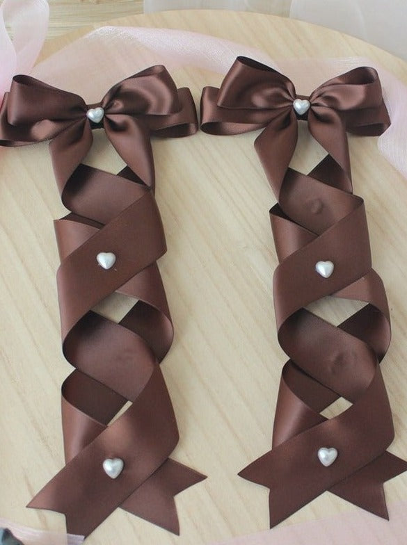 ツインテールパールリボンヘアクリップ - LilyBlack