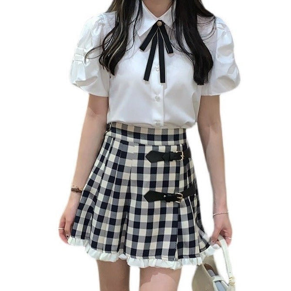 シャツ付きギンガムチェックセットアップ - LilyBlack