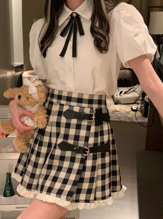 シャツ付きギンガムチェックセットアップ - LilyBlack
