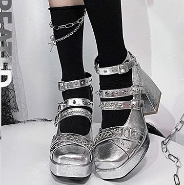スタッズチェーンストラッププラットフォームシューズ - Belchic