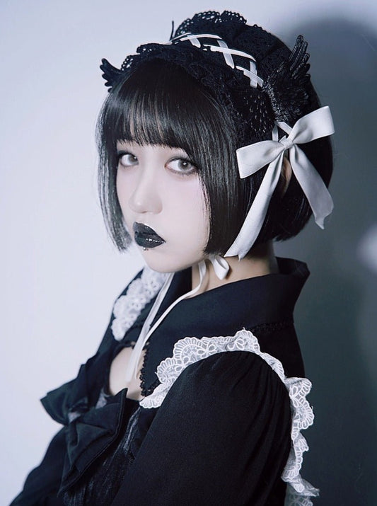 レースアップリボンエンジェルヘッドアクセサリー - Belchic
