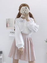 프릴 칼라 퍼프 소매 블라우스