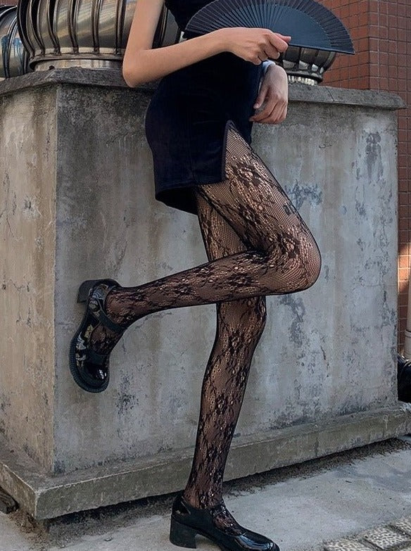 ローズフラワーレースストッキング - LilyBlack