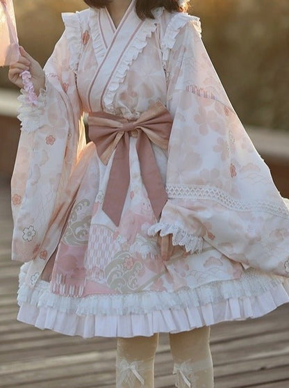 腰帯付き和桜ティアードドレス - Belchic