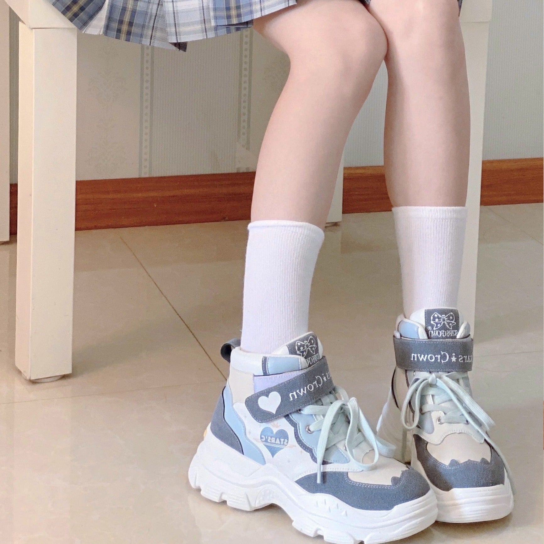 High cut belt strap power sole subculture sneakers