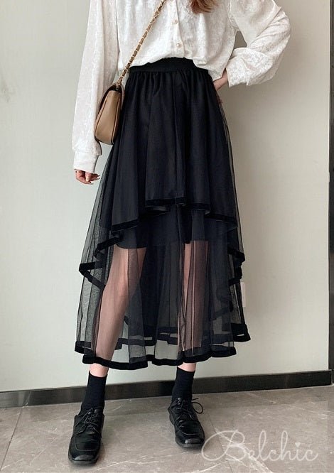 シースルーレイヤードシフォンスカート - Belchic