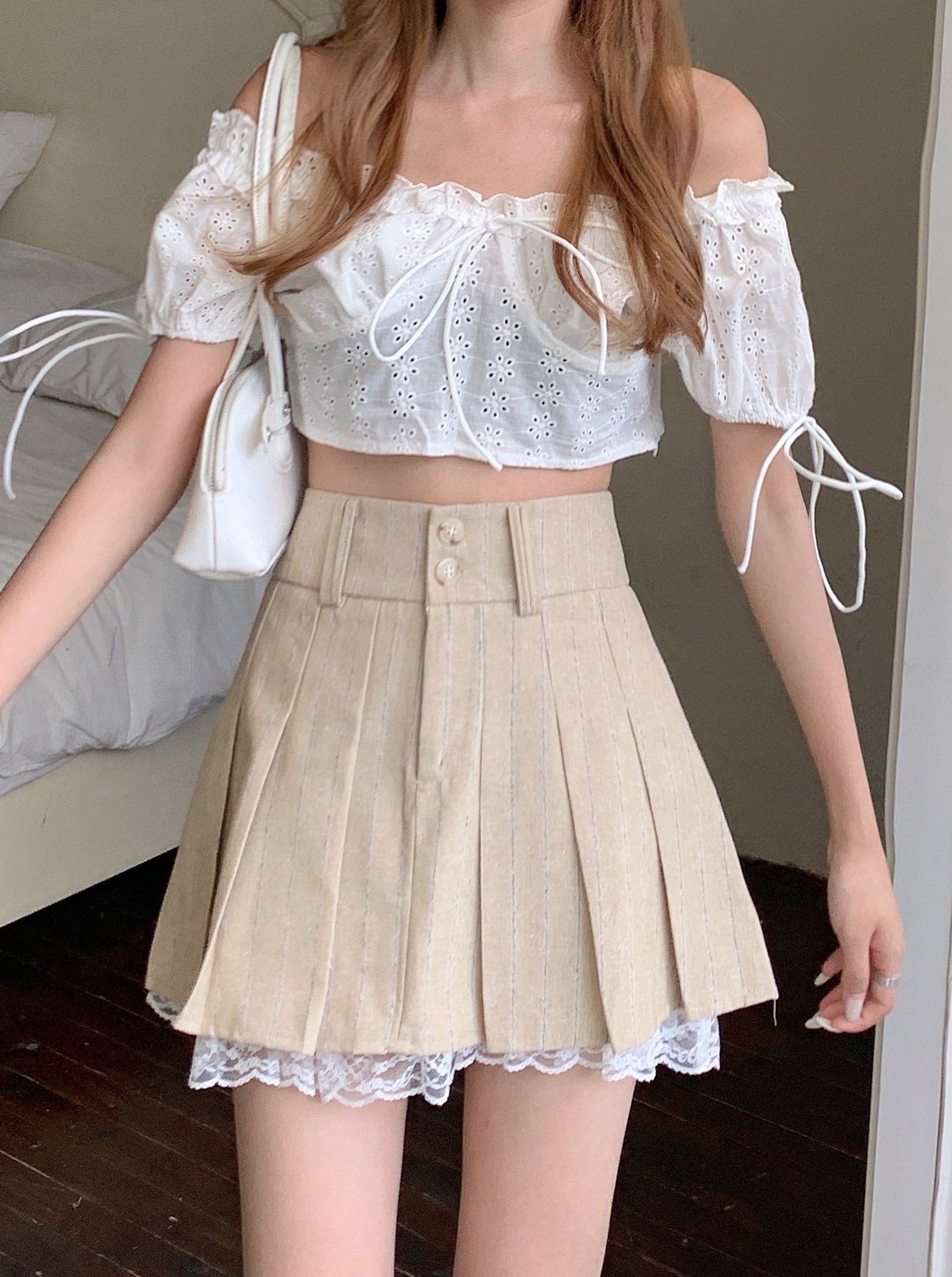 lace pleated layered skirt