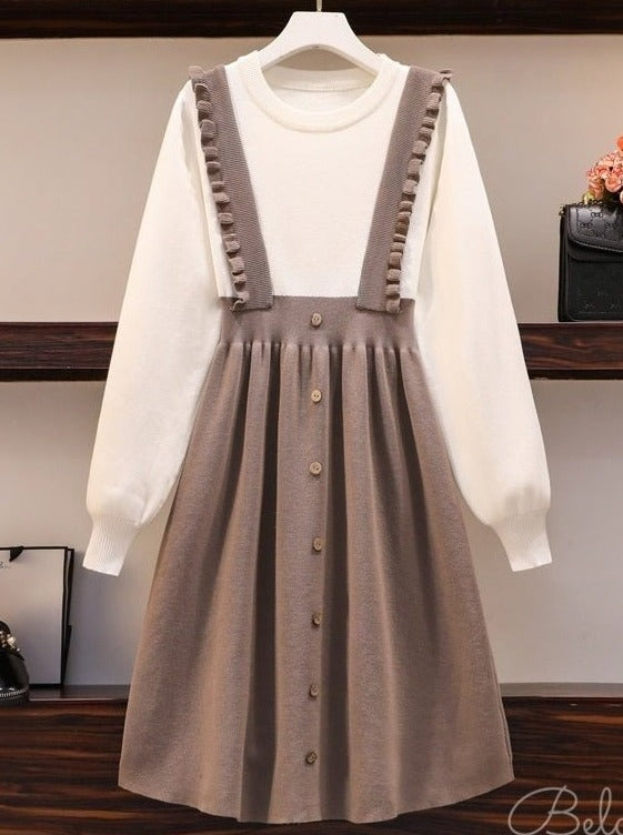 重ね着風フロントボタンニットワンピース - Belchic