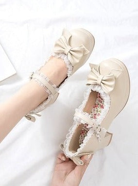 リボンレースストラップパンプス - LilyBlack