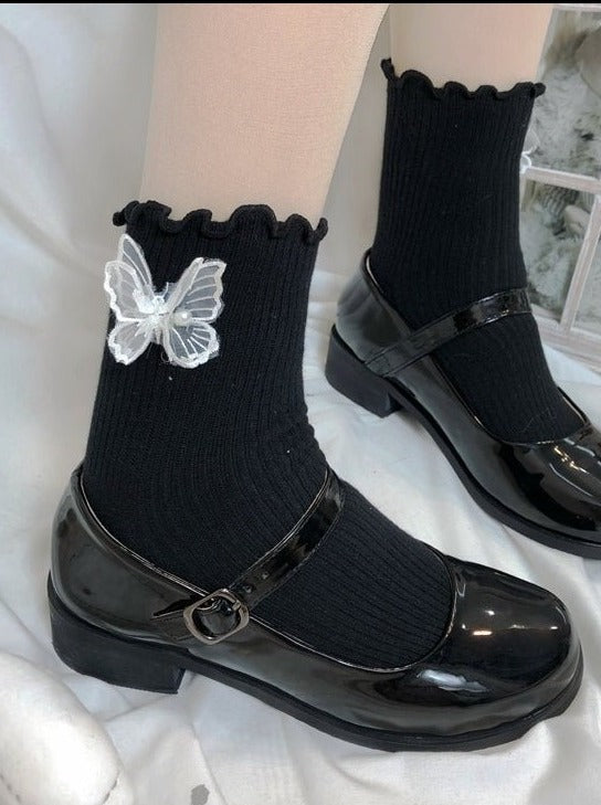 トップフリルバタフライリブソックス - Belchic