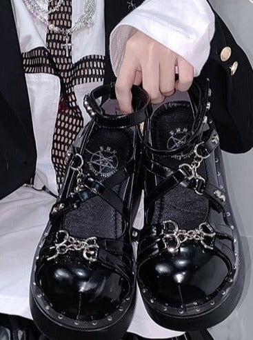 アンクルクロスチェーンストラッププラットフォームシューズ - LilyBlack