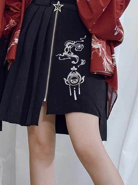 ジップアップスターアシメ刺繍スカート - Belchic