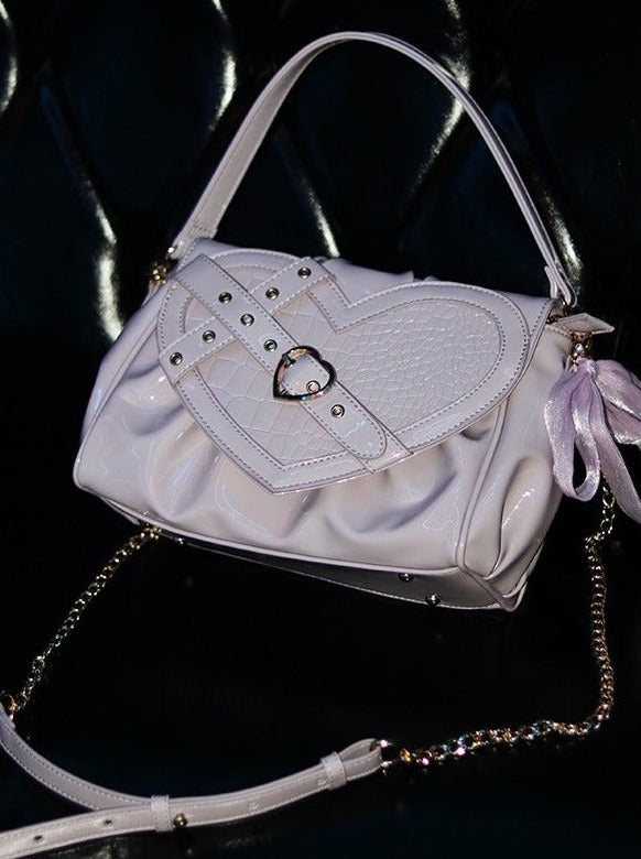 クロスベルトクロコハートハンドルチェーンショルダーバッグ - Belchic