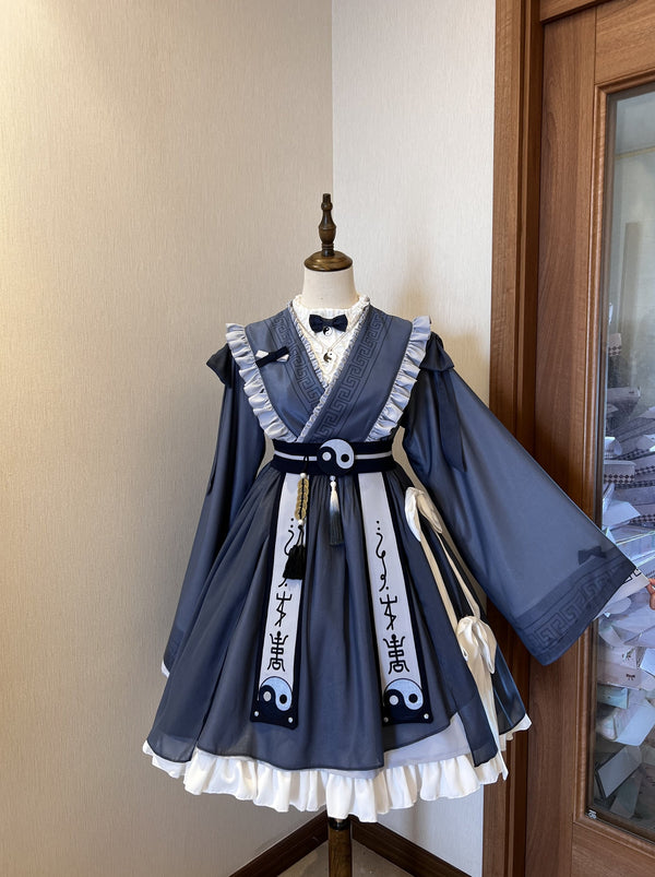 ホワイトフリルアンダーワンピ＋リボン付きシアーフリルカシュクールワンピ＋陰陽腰帯【Short・Long】 - Belchic